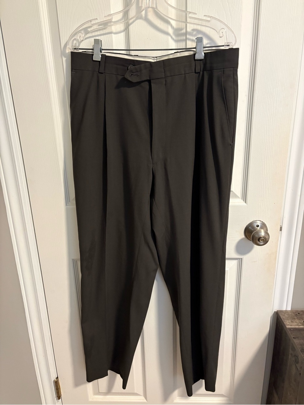 Men's Dress Pants in Dark Olive - Classic Pleated Tailored Style